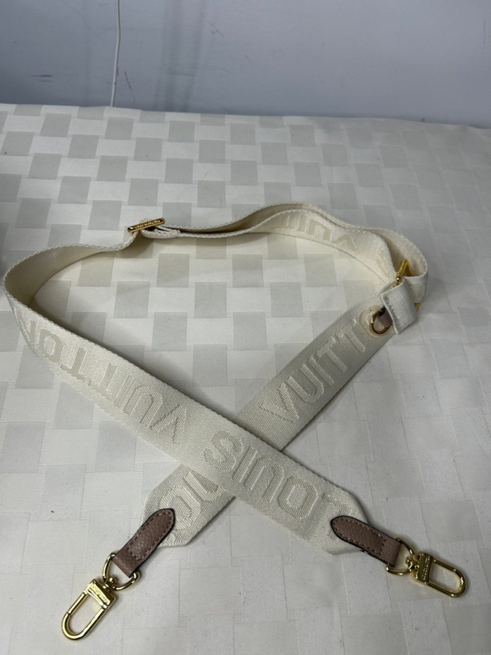 Louis Vuitton Cream Jacquard Logo Shoulder Strap with Gold Hardware